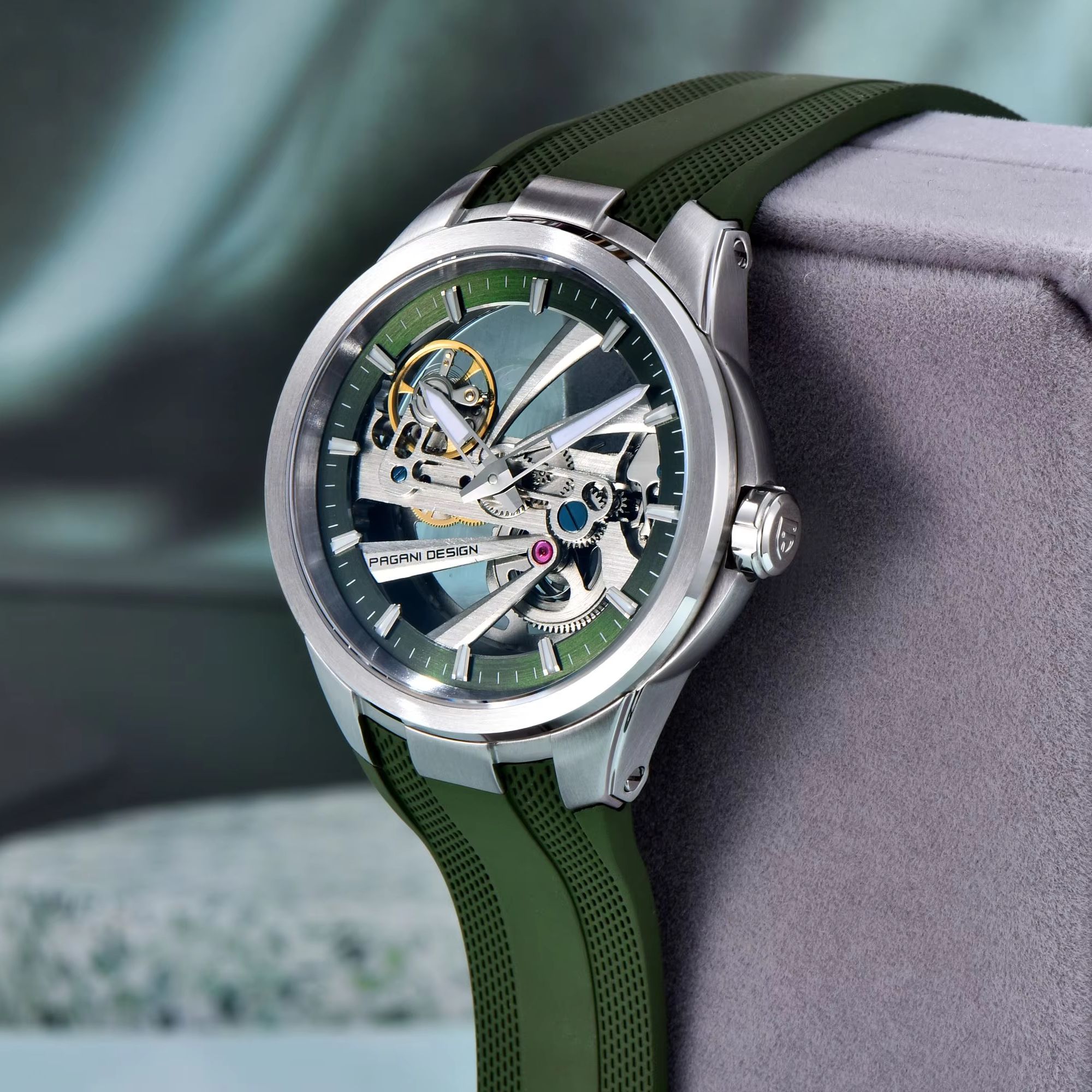 Green Skeleton PAGANI DESIGN P - Rubber Strap Diver review and price
